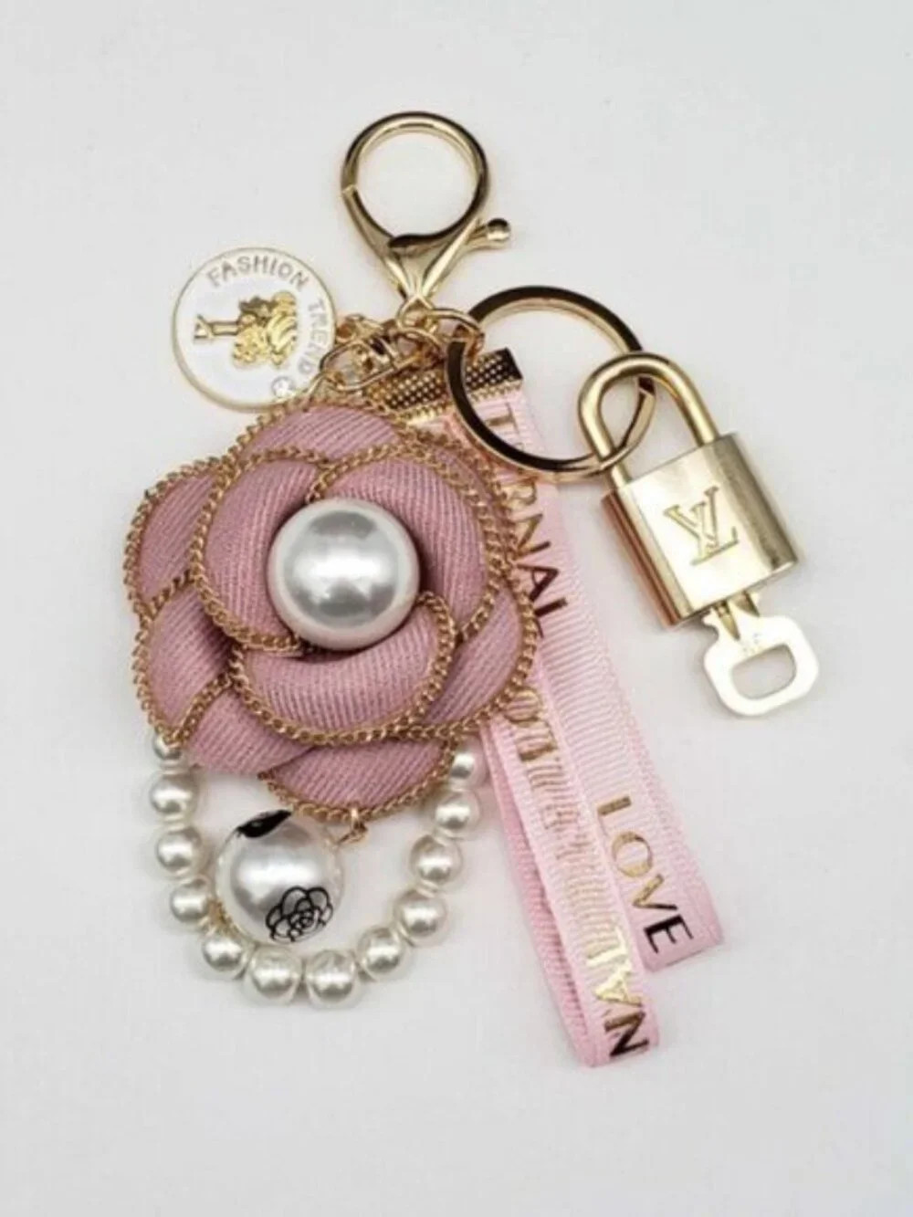 Authentic Louis Vuitton Gold Lock & Key 🔑 Bag Charm w/ Unbranded Flower Charm